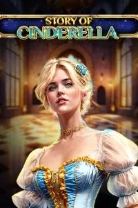 Immagine "Story of Cinderella" – Slot di gioco "Story of Cinderella" con una principessa in abito azzurro in un castello.