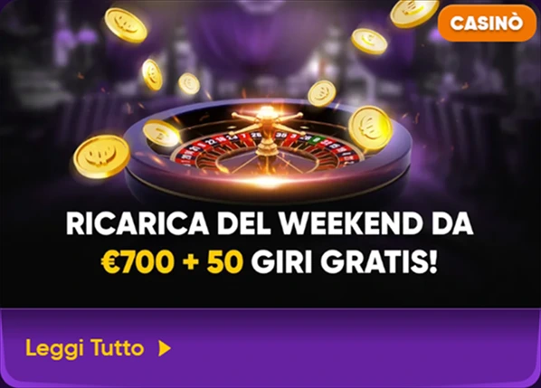 Immagine "Bonus Weekend" con ruota della fortuna – Immagine di un bonus weekend con 700€ e 50 giri gratuiti