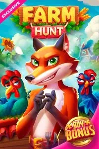 Immagine "Farm Hunt" – Slot di gioco "Farm Hunt" con una volpe e altri animali di fattoria in un'ambientazione agricola